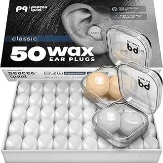 PQ Wax Ear Plugs for Sleep - 50 Silicone Wax Earplugs for Sleeping and Swimming - Gel Ear Plugs for Noise Cancelling & Ear Protection - Sleeping Earplugs with Sound Blocking Level 32 Db, 6 Pillows