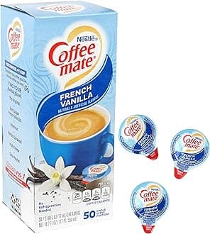 French Vanilla Liquid Coffee Creamer Singles, 50 Cream Singles Serve Box (18.7 Fl Oz.), Coffee Creamer Packets