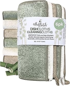 Whiffkitch Dishcloths & Cleaning Cloths - Reusable, Quick Drying, Durable Kitchen Dishcloths, Essential for Washing Dishes, Absorbent, Multi-Surface Cleaning, Scrub-Non-Scratch, 6 Pack - Solid