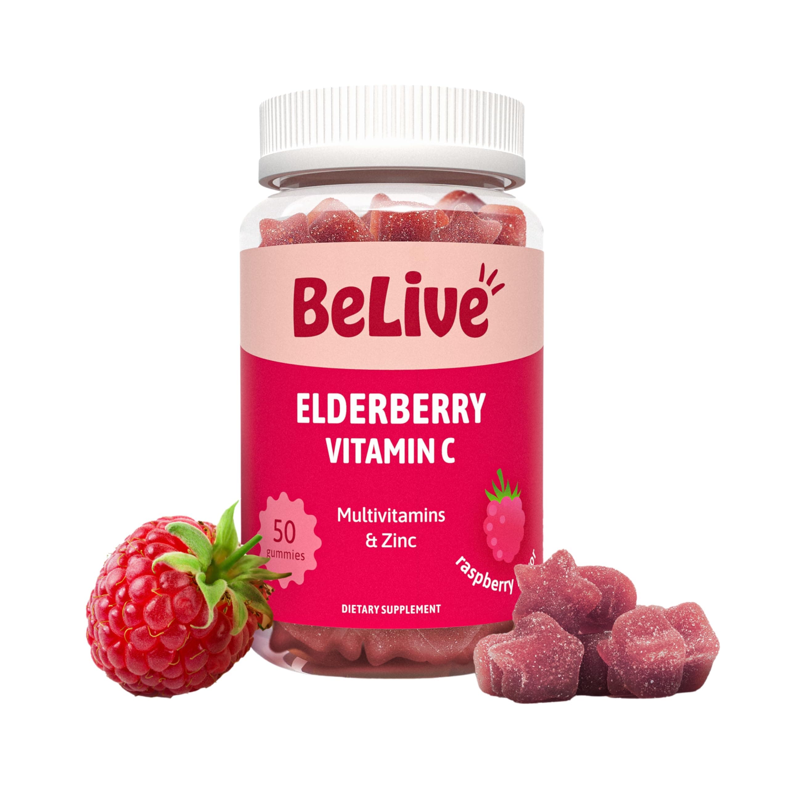 Belive Elderberry Immunity Support Gummies | Contains Vitamin A, C, D, Vitamins B Complex, Folate & Zinc | Formulated to Boost Immune System | Tasty Raspberry Flavour | Vegan Friendly