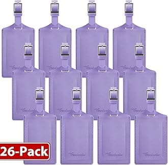 Travelambo 26 Pack Luggage Tags for Suitcases Privacy Protection Bag Tags Faux Leather Travel Accessories Essential, Classic Purple