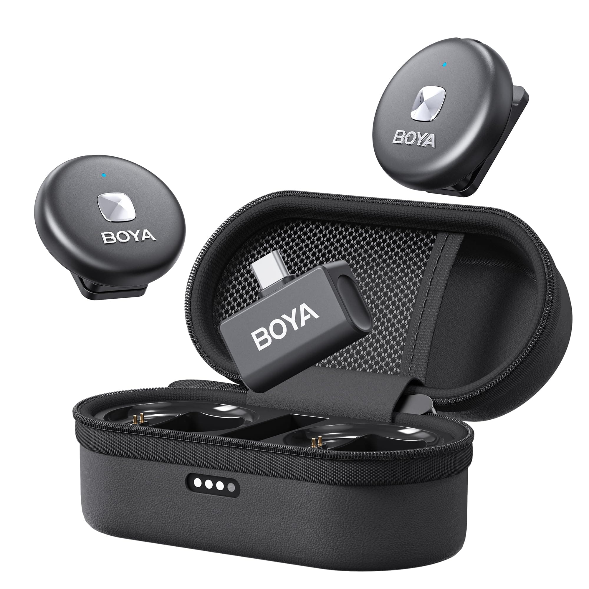 Wireless Lavalier Microphone for iPhone Android with USB C Receiver, Noise Cancellation, 30Hrs Battery Life with Charging Case, 164FT Range, Wireless Mics for Video Recording, Black