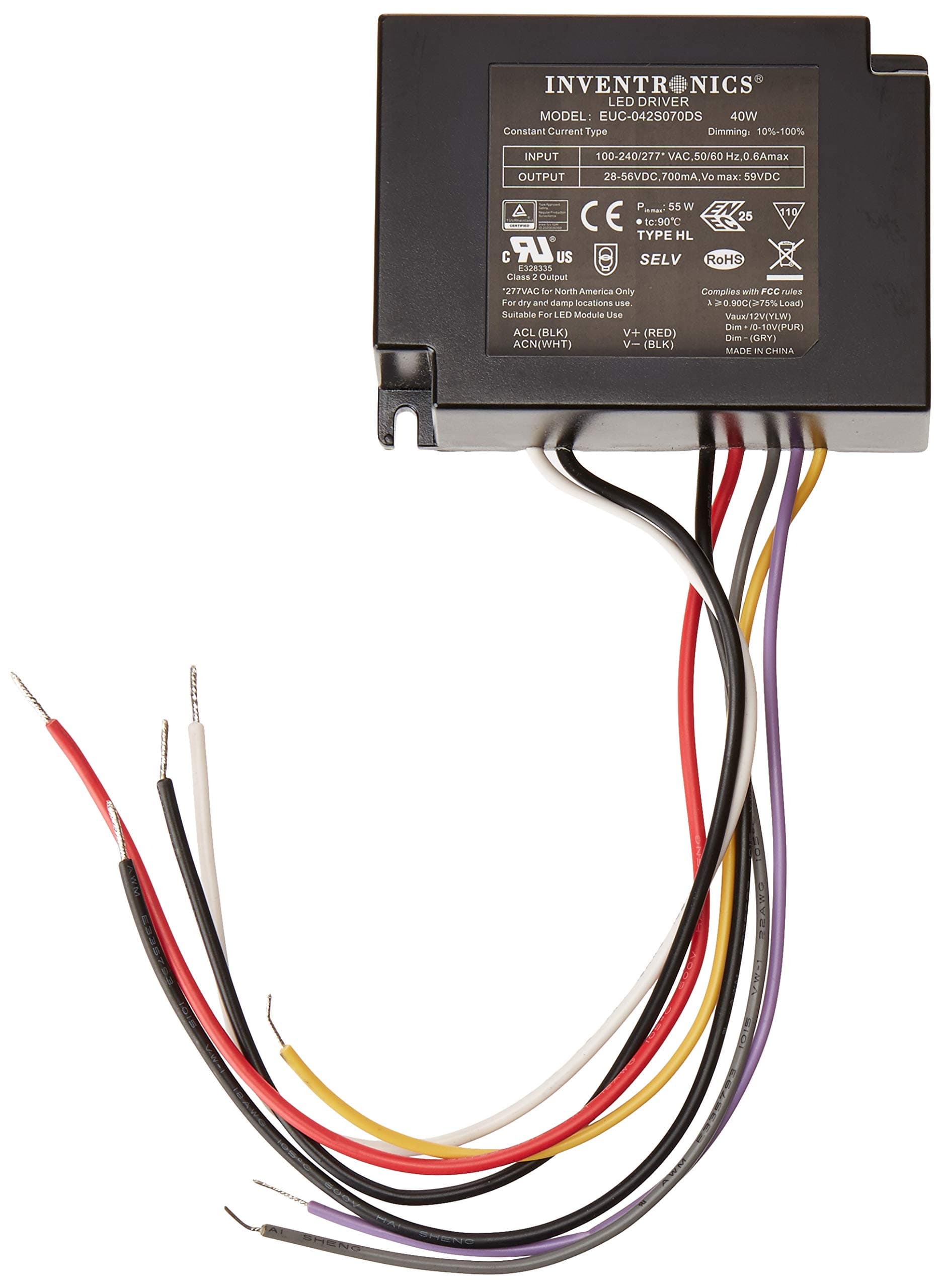Inventronics 40w 28Vdc-56Vdc 700mA Constant Current Dimmable Driver - EUC-042S070DS