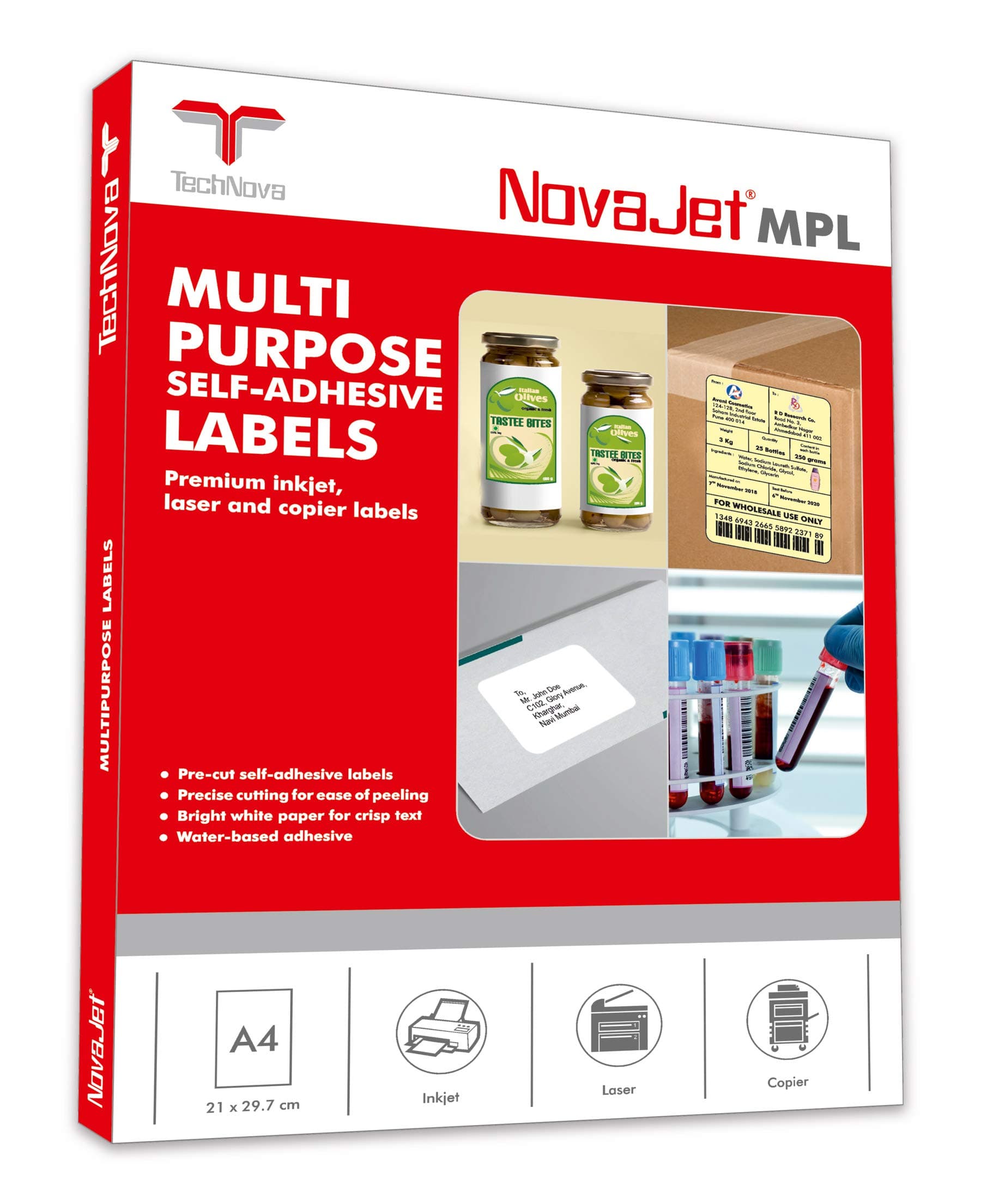Novajet Multipurpose Label For Inkjet/Laser Printer 4 Label (Size Of Lable 100 Mm X 145 Mm) In A4 Sheet (100 Sheet), 100 Labels