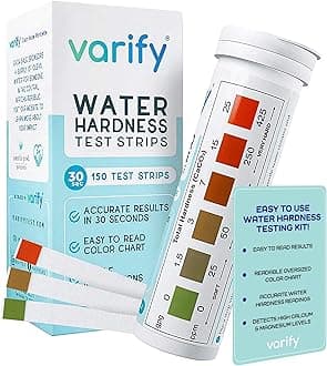 Water Hardness Test Kit - Water Testing Kit for Home, Drinking, Well, Spa, Swimming Pool, Softener, Dishwasher & More - Hard Water Test Strips for Calcium, Magnesium etc (0-425 pmm, 150 Strips)