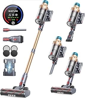 Cordless Vacuum Cleaner, 550W 45KPA Stick Vacuum with Touch Screen, Up to 60 Mins Runtime, Self-Standing Vacuum with Auto Mode, Lightweight Vacuums for Hardwood Floor Carpet Car Pet Hair
