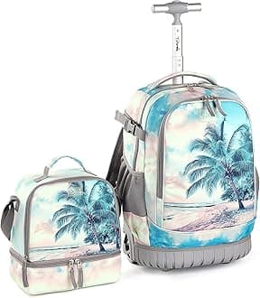 Rolling Backpack 19 inch with Lunch Bag Wheeled Laptop Backpack (Seaside)