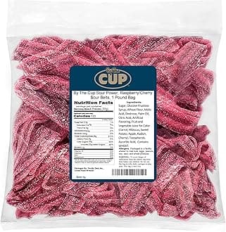 By The Cup Raspberry Cherry Sour Belts, 1 lb Bulk Bag