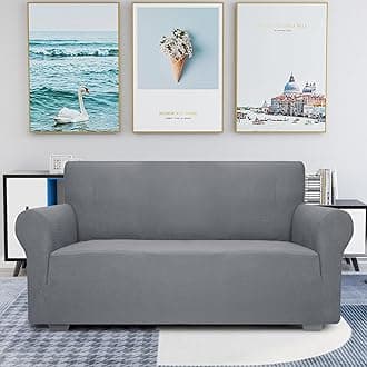 JIVINER High Stretch Loveseat Sofa Slipcovers 1-Piece Jacquard Couch Covers for 2 Cushion Couch Furniture Protector Washable Sofa Covers for Kids Pets Small Checks (Loveseat, Light Gray)