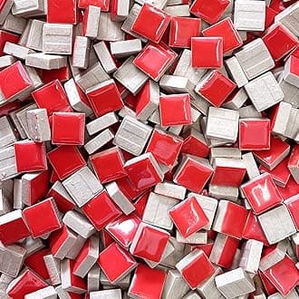 200g Square Red Ceramic Tiles Mosaic Tiles, Colorful Ceramic Mosaic Pieces Art Making Supplies for Crafts for Bathroom Flower Pot Outdoor Tables Coasters - 15mm