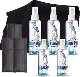 Purity Eyeglass Cleaner Mega Pack - Multi-Size Lens Cleaner Kit - 2x2oz, 3x8oz Bottles + 5 Black Premium Microfiber Cloths - Safe for All Lenses, Eyeglasses, and Screens - Streak-Free Formula
