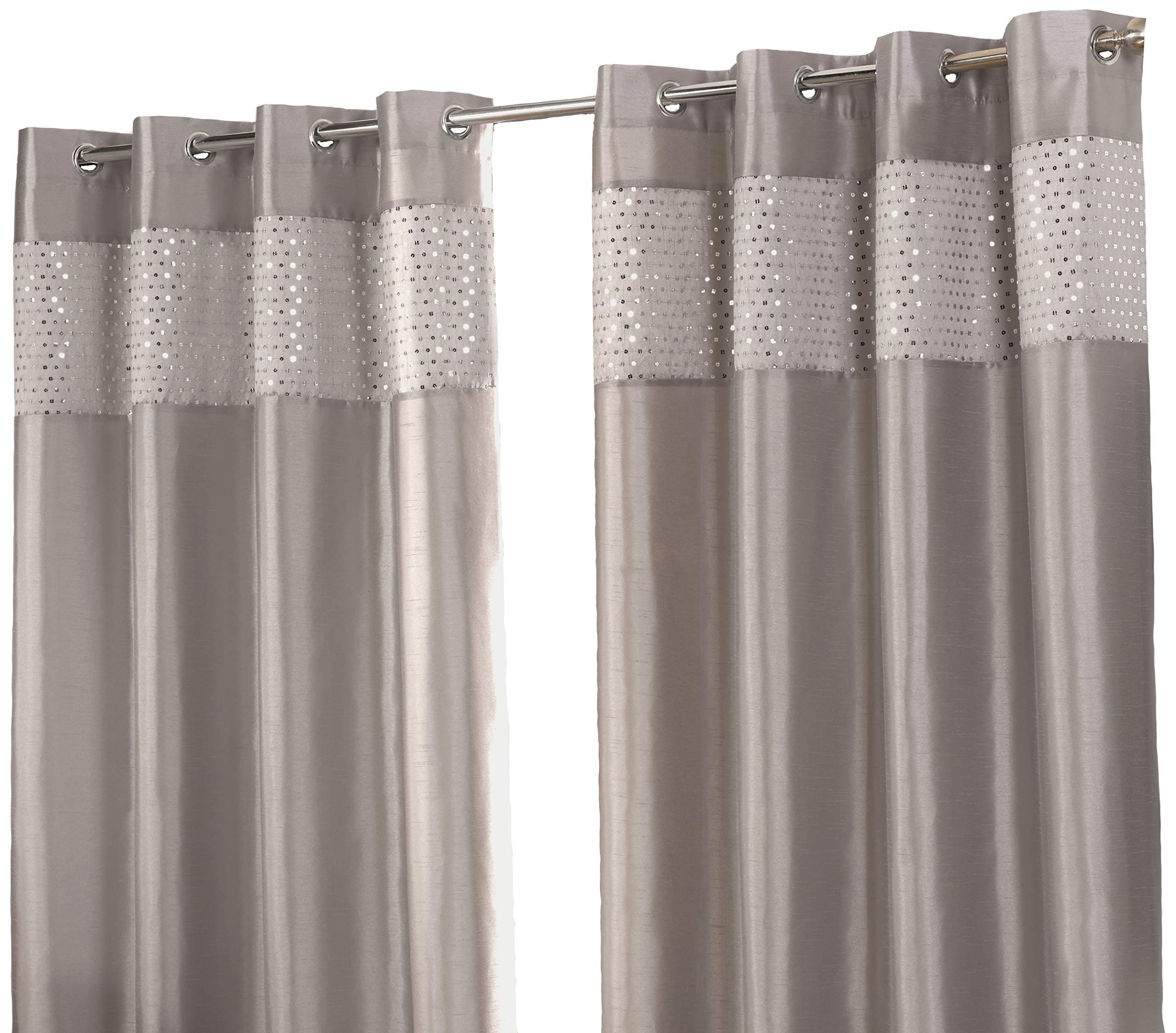 Hamilton McBride Glitz Silver Ring Top/Eyelet Fully Lined Readymade Curtain Pair 66x54in(167x137cm) Approx