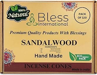 Sandalwood 100%-Natural-Incense-Cones Handmade-Hand-Dipped Organic-Chemicals-Free for-Purification-Relaxation-Positivity-Yoga-Meditation The-Best-scents 120 Count