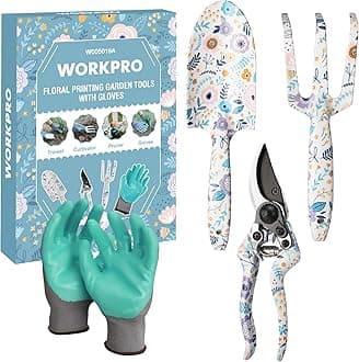 Aluminum Garden Tool Set, 4PCS Heavy Duty Hand Garden Tools with Box Include Trowel, Rake, Pruner, Garden Gloves, Garden Gifts
