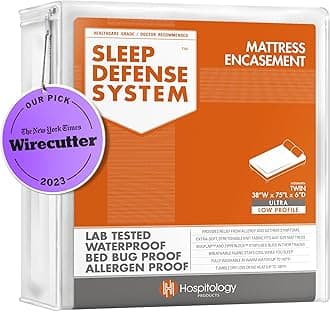 HOSPITOLOGY PRODUCTS Mattress Encasement - Zippered Bed Bug Dust Mite Proof Hypoallergenic - Sleep Defense System - Twin - Waterproof - Stretchable - Ultra Low Profile 6" Depth - 38" W x 75" L