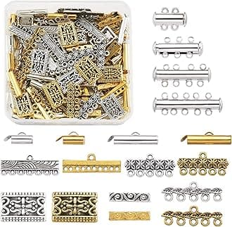 Beadthoven 148pcs Mixed Magnetic Slide Lock Clasps Multi Strand Necklace Bracelet Slide On End Clasp Tubes Tibetan Charm Connector Links for Layered Jewelry Making