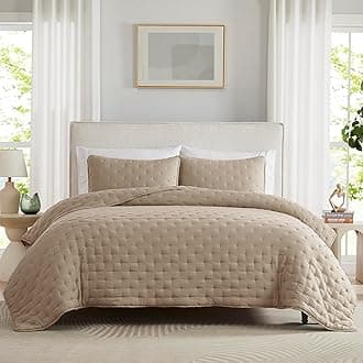 WDCOZY Beige Cloud King Size Quilt Set, Tan Lightweight Farmhouse Bedspread, Rustic Country Coverlet, Taupe Camel Soft Bedding, Thin Comforter for All Season - 3 Pieces, 104x90 inches