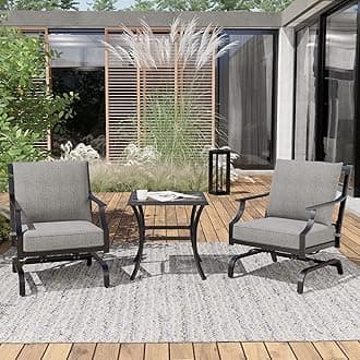 Grand patio 3-Piece Furniture Seating Motion Chairs Set Outdoor Bistro Set Patio Conversation Sets Glider Rocking Chair with Comfortable Gray Cushions Square Coffee Table for Garden Lawn & Poolside