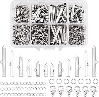 Beadthoven All 6 Size Slide On End Clasps with Extender Chains Jump Rings Lobster Clasps Cord Tube Crimp Ends Findings for Multi-Strand Necklace Bracelet Jewelry Making 10mm/13mm/16mm/20mm/25mm/30mm