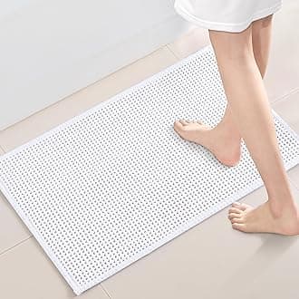 Thin White Bath Mat - 16x24, Washable Non-Slip Shower Mat for Bathroom