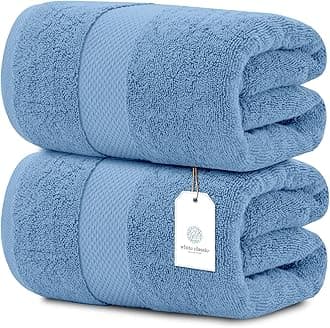 White Classic Luxury Bath Towels Large | Highly Absorbent Hotel spa Collection Bathroom Towel | 35x70 Inch | 2 Pack (Light Blue, 2)