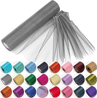 29cm x 25m Roll of Organza Sheer Fabric - Elegant Decorative Cloth for Wedding Chair Bows, Table Runners, Party Favours - Crafting Supplies for Ribbons, Dress Accents,and Bags, Dark Silver