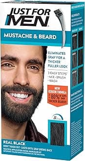 Mustache & Beard, Beard Dye for Men with Brush Included, With Keratin Biotin Aloe and Coconut Oil for Healthy Facial Hair - Real Black, M-55, Pack of 1 (Packaging May Vary)