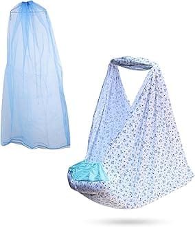 beetot New Born Baby Swing Cradle (Jhula) Cradle Cloth, Removable Mattress Bed & Mosquito Net (No Any Hanger Or Spring| Weight Capacity up to 20kg | Age from 0-12 Months | Cradle (Floral Blue) Cotton