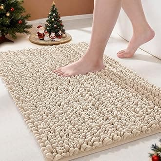 Yimobra Bathroom Rugs Non Slip Washable 24x17 Inch - Ultra Soft Absorbent Chenille Bath Mat, Quick Dry Shaggy Floor Carpet for Tub Shower, Light Brown Home Decor Accessories