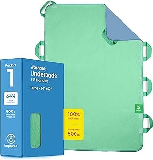 Improvia Positioning Bed Pad, with 8 Reinforced Handles, Quick-Drying, Washable, Waterproof, for Lifting, Turning, Transfering, Elderly and Incontinence Patients (Green, 34" x 52" - Pack of 1)