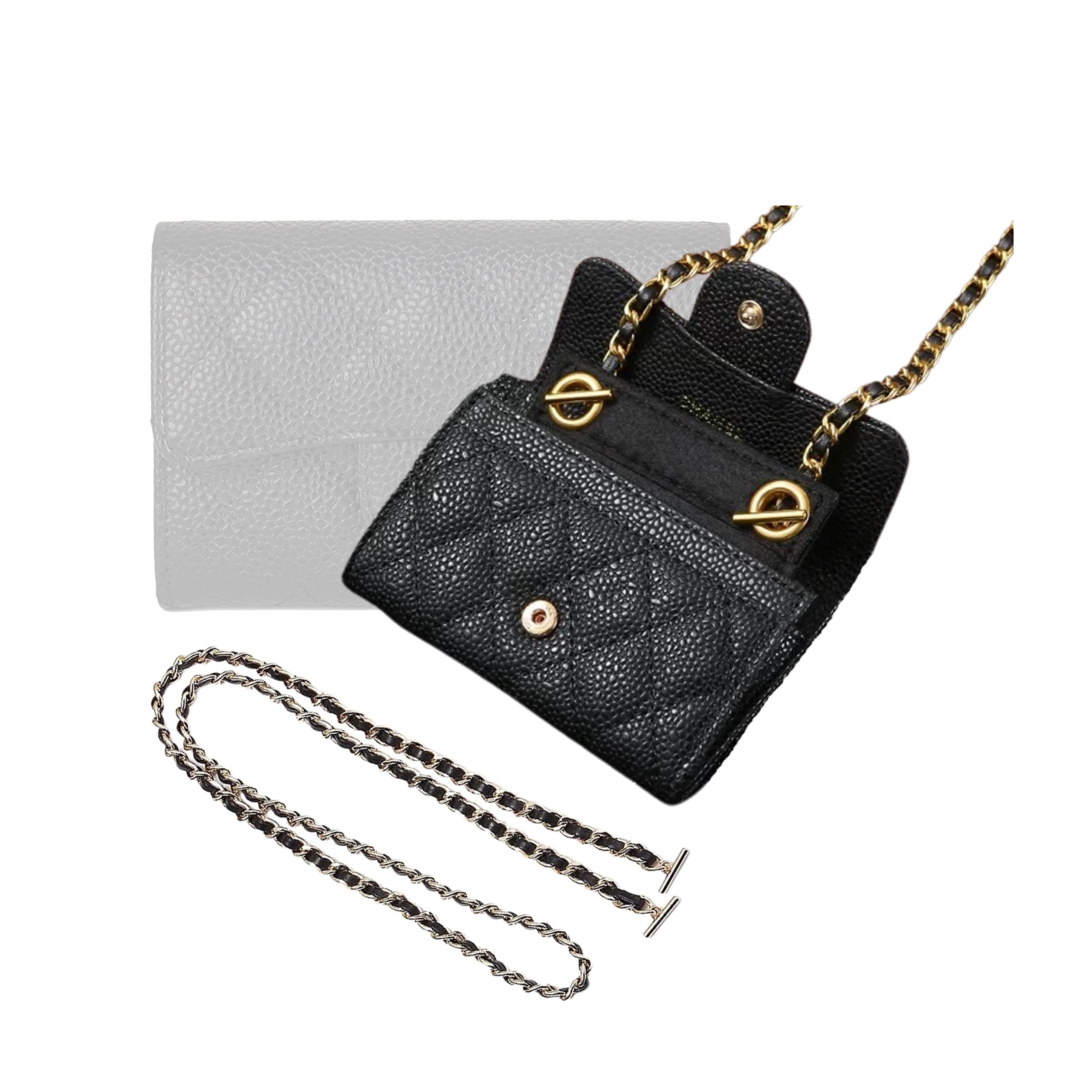 Divitize Premium Conversion Kit compatible with Small Flap Wallet Insert — Perfect Fit, Wallet on Chain WOC with 120cm - 47" Silver/Gold Chain, 24+ Shades (Old Silver Metal Chain, Lilac)