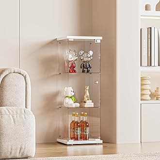 FANYUSHOW 3-Shelf Glass Display Cabinet with Door, Upgraded Quick-Install Style Curio Cabinets 4mm Tempered Glass Floor Standing Bookshelf for Bedroom, Living Room 49.1”x 16.7”x 14.3” White