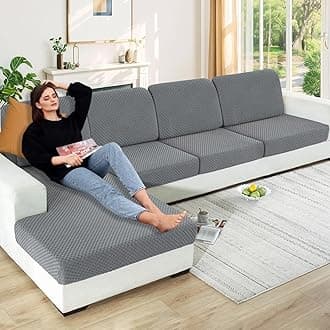 【Clearance】 Stretch Individual Cushion Covers Large Sofa Seat Cushion Slipcovers Soft Couch Cover Replacement Large Checkered Furniture Protector with Elastic Bottom (3 Pcs XL Cushion, Light Gray)