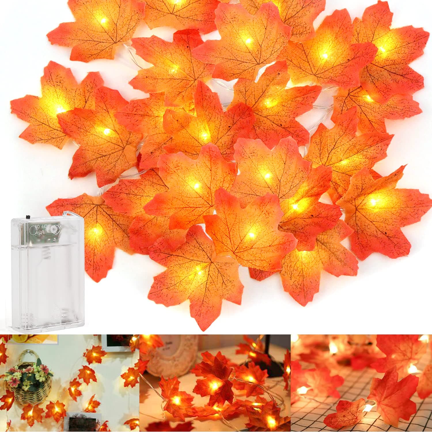 VEYLIN Maple Leaf Light, 3M 20 LED Autumn Leaf String Autumn Decoration Lights for Thanksgiving, Halloween, Christmas Decor