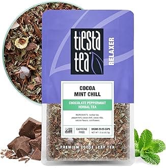 Tiesta Tea Cocoa Mint Chill Loose Leaf Tea, Chocolate Peppermint Herbal Rooibos Blend, Non-Caffeinated, Real Fruit, Herbs, Spices, Hot or Iced Brew, Makes Up to 25 Cups, Resealable Pouch, 1.5 Ounce