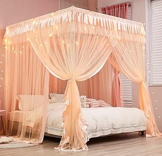 Canopy Bed Curtains Twin Sizes,Bed Canopy for Girls Royal Luxurious Cozy Bed Drapes Girls Room Decor(Peach,Twin)