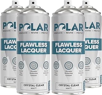 Polar Clear Matte Flawless Lacquer Spray - 4 x 13.5 Fl Oz - Clear Coat Spray Paint - Non-Yellowing & Scratch Resistant - Interior & Exterior Surfaces for Wood, Metal, Plastics, Glass & Ceramics
