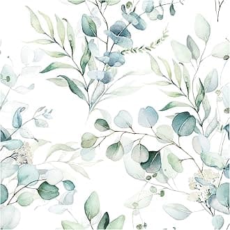 HAOKHOME Peel and Stick Wallpaper Boho Green/White Eucalyptus Leaf Floral Wall Mural Home Nursery Decor Renter Friendly Wallpaper 17.7in x 78.7in