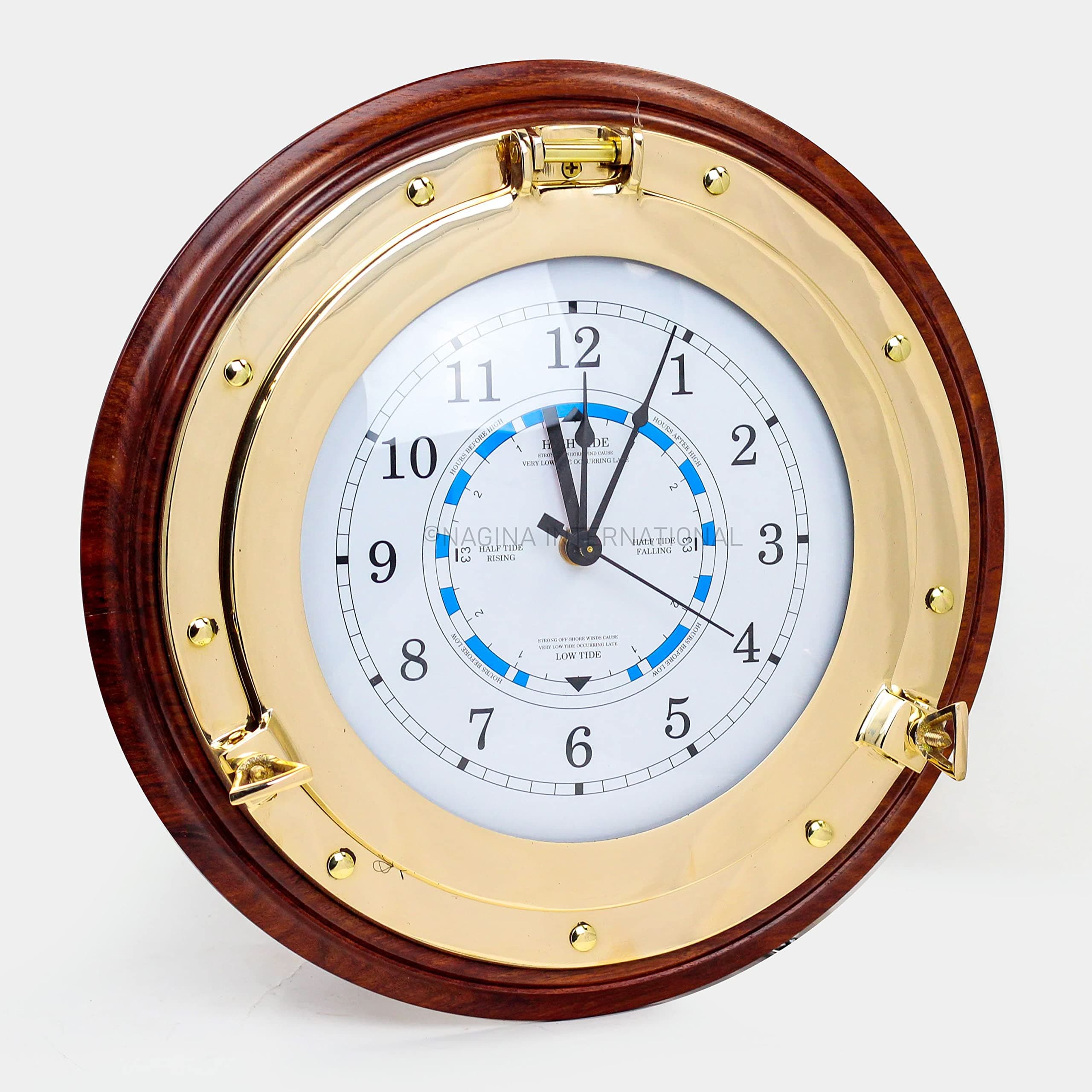 Solid Brass Nautical Porthole Tide and Time Wall Clock