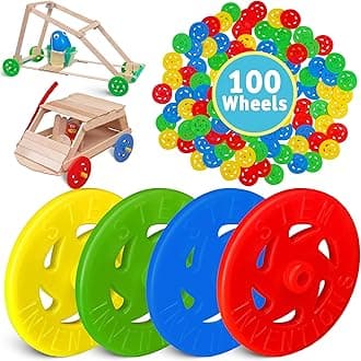 - Toy Wheels – Bulk Pack of 100 Small Plastic Toy Wheels for STEM Projects, DIY Cars, and Crafts