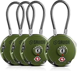 Quality TSA-Approved 3-Digit Combination Cable Travel Luggage Locks for Rifle Bag Firearm Gun Case Accessories Ammo Boxes Outdoor Storage, Olive Drab Green, 4-Pack