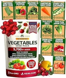 HOME GROWN 10 Variety Survival Seed Vault 2000+ USA Grown Heirloom Non-GMO Vegetable Seeds for Planting, High Germination, Garden Starter Kit, Emergency Food Supply, Indoor Outdoor