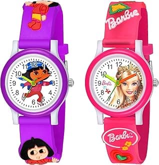 SWADESI STUFF White Dial Barbie Love Watch Rubber Analogue Girl's Watch Combo of 2 (Multicolor)