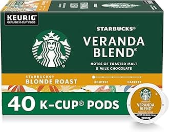 Starbucks K-Cup Coffee Pods, Starbucks Blonde Roast Hot or Iced Coffee, Veranda Blend, 40 Keurig Pods