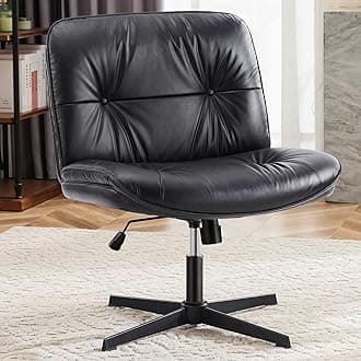 DUMOS Criss Cross Chair Legged Office Wide Comfy Desk Seat, No Wheels Armless Computer Task Seating, Swivel Vanity Home Height Adjustable