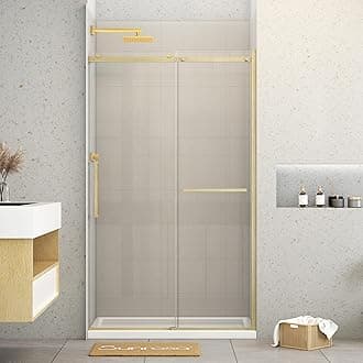 Sunrosa Shower Doors 48"×76", Single Sliding Shower Doors, Shower Door with Tempered Glass, Shower Glass Door in Brushed Gold