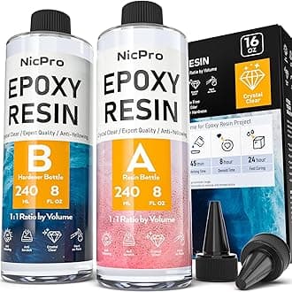 Nicpro 16 Ounce Crystal Clear Epoxy Resin Kit, Food Safe DIY Starter Epoxy Resin for Craft, Canvas Painting, Molds Pigment Jewelry Making, Coating and Casting