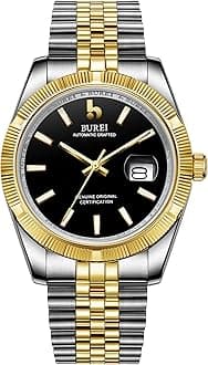 BUREI Men's Classic Luxury Watch Stainless Steel Waterproof Machine Watch Fashion Double Watch Date Sapphire Crystal