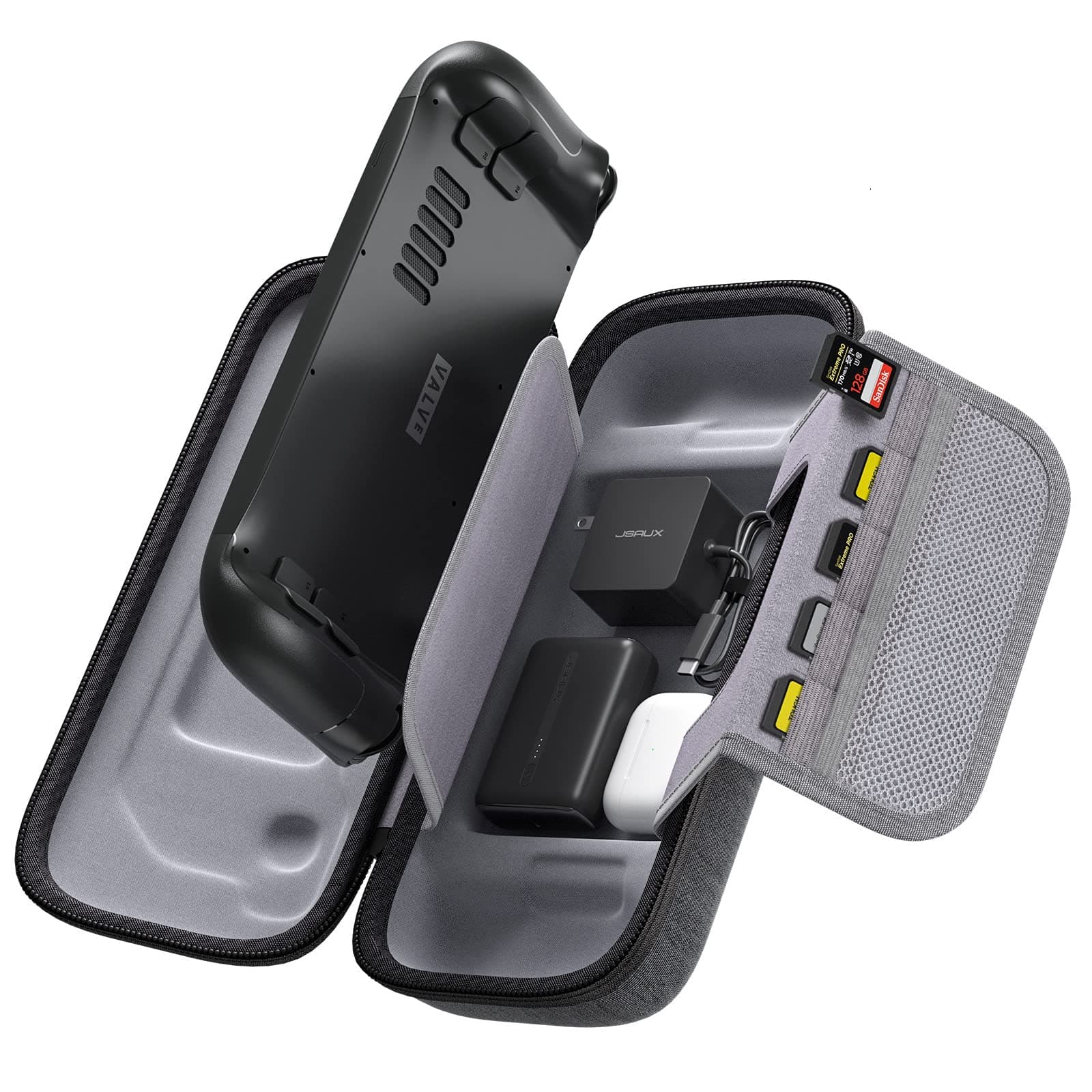 JSAUX Carrying Case Compatible with Steam Deck, Protective Hard Shell Carry Case Built-in AC Adapter Charger Storage, Portable Travel Carrying Case Pouch for Steam Deck Console & Accessories - BG0102