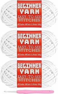 3x50g Beginners White Yarn, 260 Yards White Yarn for Crocheting Knitting, Easy-to-See Stitches, Worsted Medium #4, Chunky Thick Cotton Nylon Blend Yarn Yarn for Crocheting